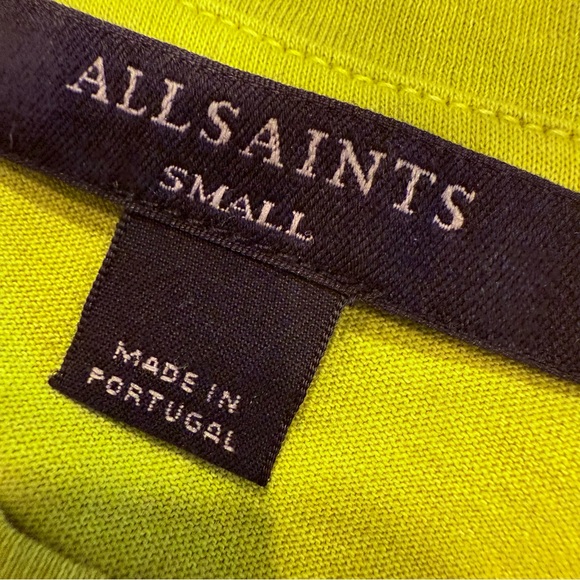 All Saints Women’s Bright Lime Short rolled Sleeve Tee shirt Cotton Sz S NWOT - Picture 4 of 7